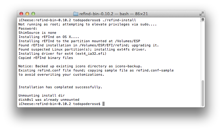 Installing rEFInd on OS X Lion